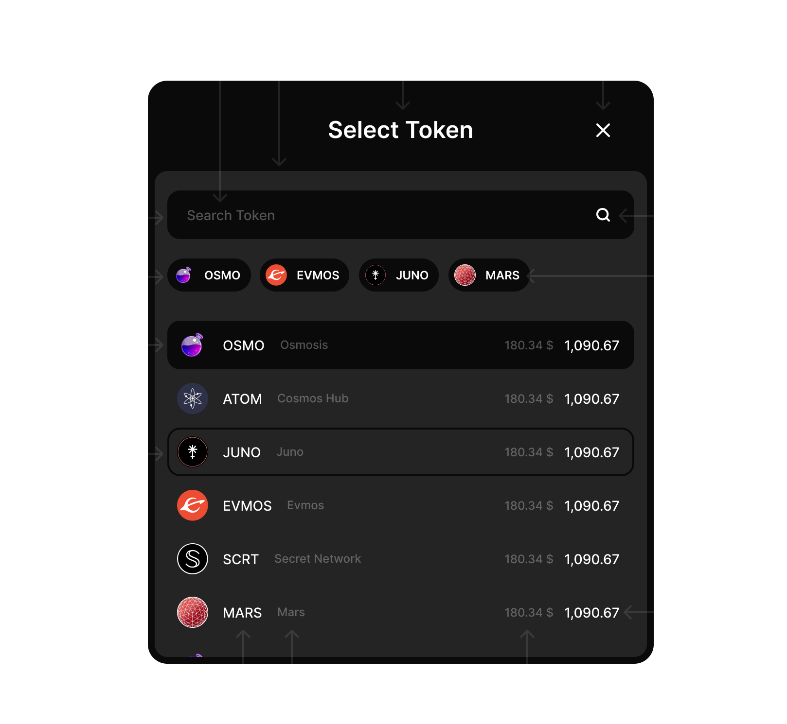 Token Selector screen image